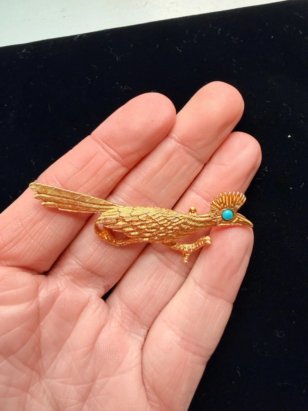 Vintage Road Runner Brooch with Turquoise Accent